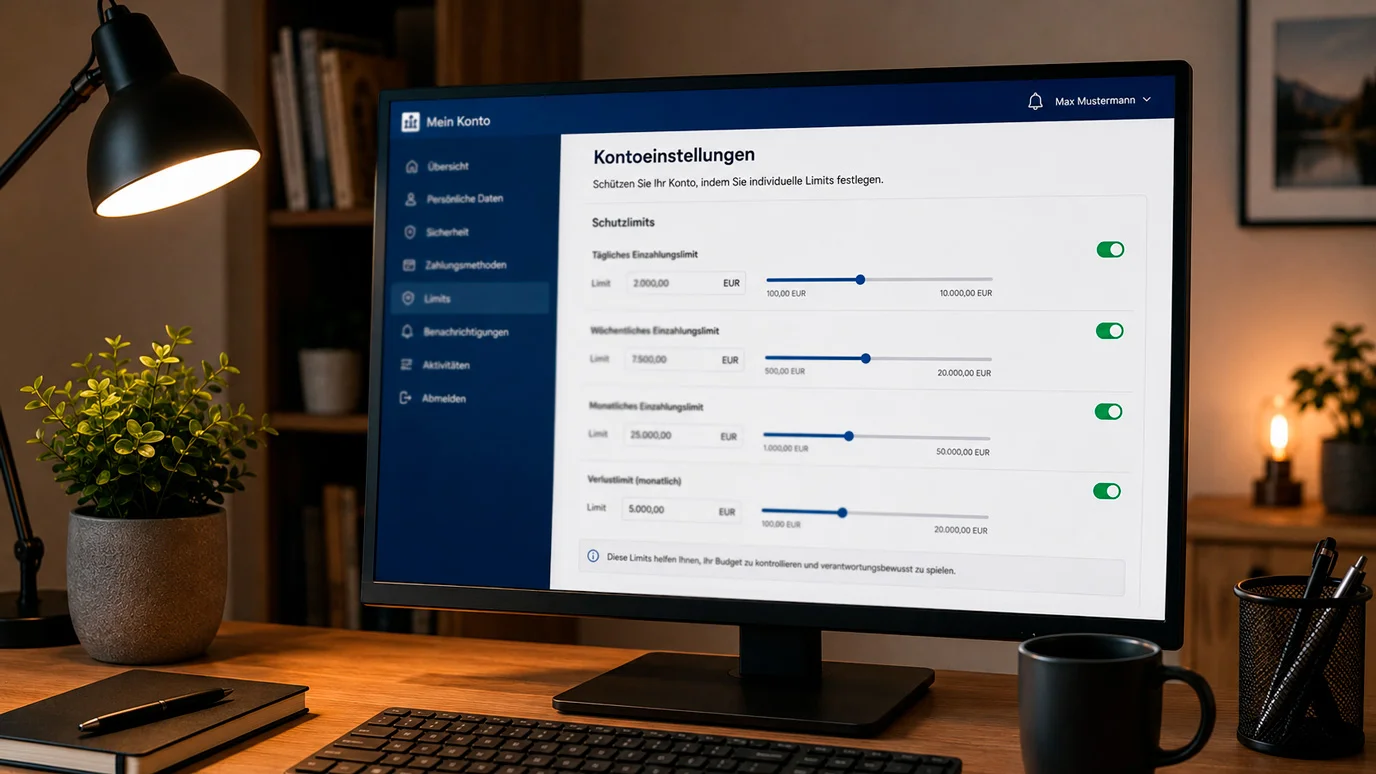 Schutzsymbol auf einem Bildschirm mit Casino-Spielerschutz-Einstellungen