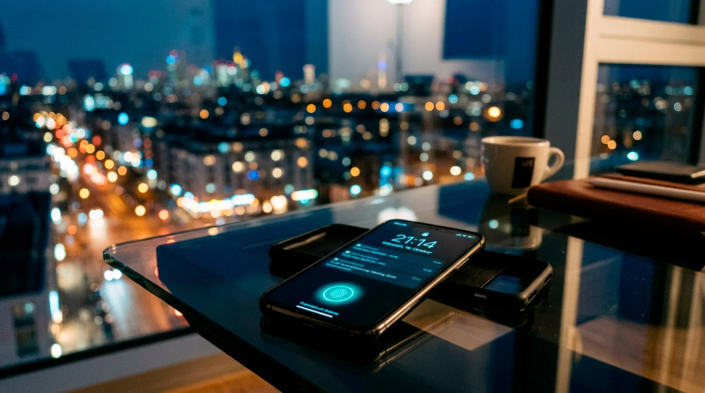 Futuristisches Smartphone mit biometrischer Zahlungsbestätigung