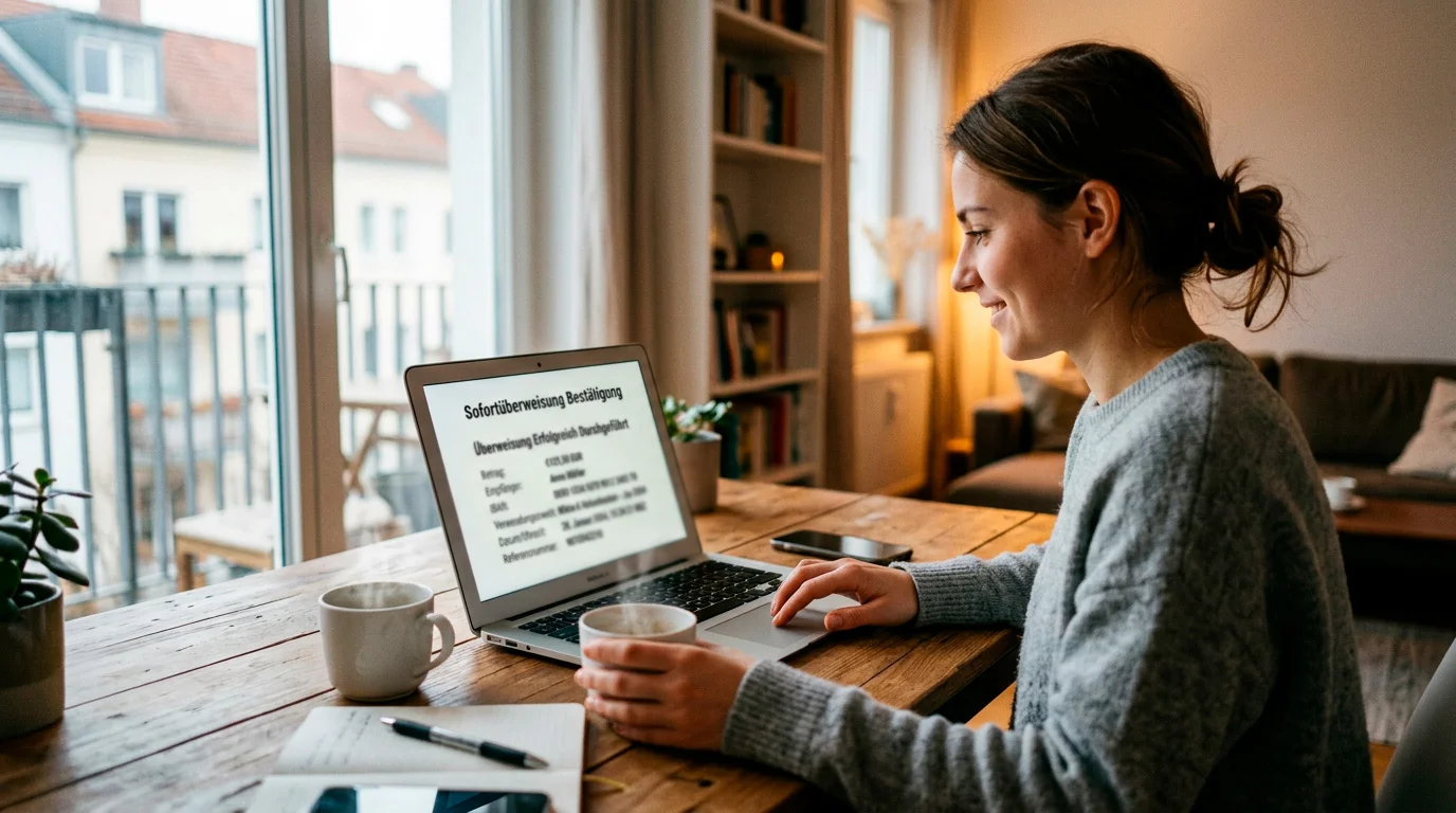 Bildschirmansicht einer SEPA-Echtzeitüberweisung mit sofortiger Bestätigung