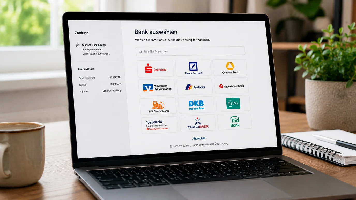 Trustly-Zahlungsoberfläche bei einer Casino-Einzahlung mit deutscher Bankauswahl